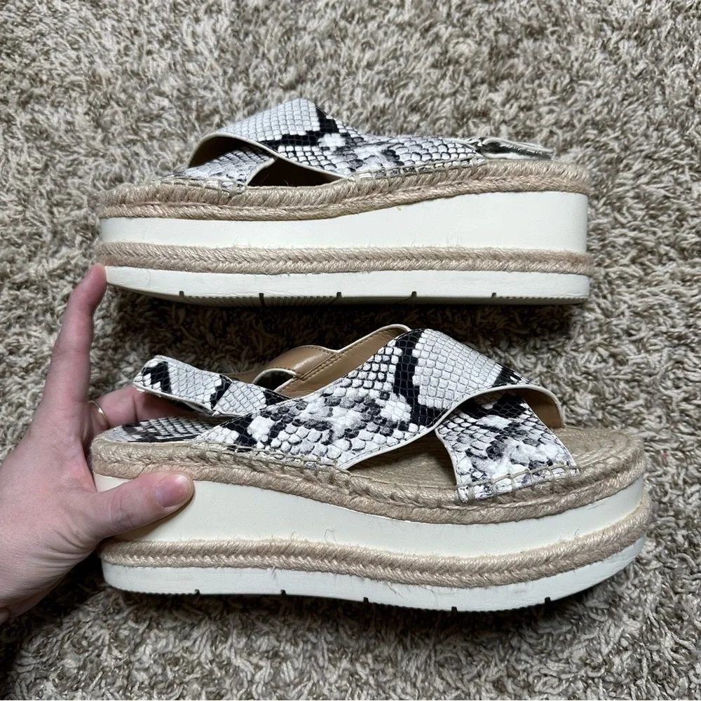Marc Fisher Milgandy2 Slingback Espadrille Wedge Platform Gray Snakeskin Leather